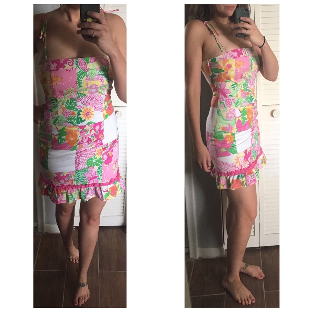 VTG Lilly Pulitzer Monkeys Floral Tie Dress 4 6 - Picture 3 of 3